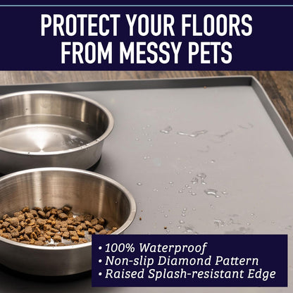 Leashboss Splash Mat Dog Food Mat with Tall Lip, M/L (20"X13"), XL (25”X17”) or XXL (30"X22") Dog Bowl Mat for Food and Water, Non Slip Waterproof Silicone Pet Food Mat for Dogs and Cats